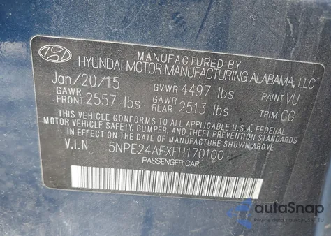 2015 Hyundai Sonata Se из США, поврежденный, VIN 5NPE24AFXFH170100